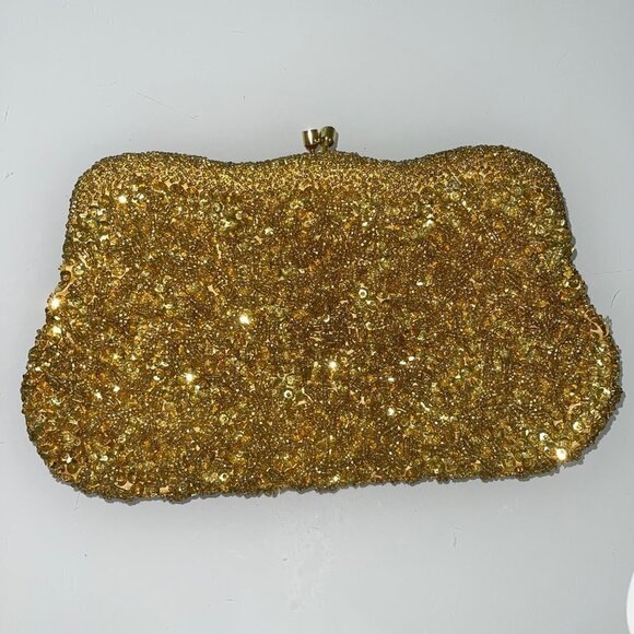 Handmade For Broadway Womens Clutch Purse Gold Beaded Vintage Rope Chain Handle - Picture 13 of 15